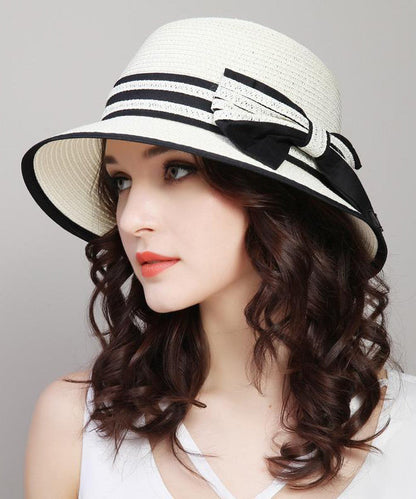 Korean Version White Versatile Foldable Straw Woven Bucket Hat