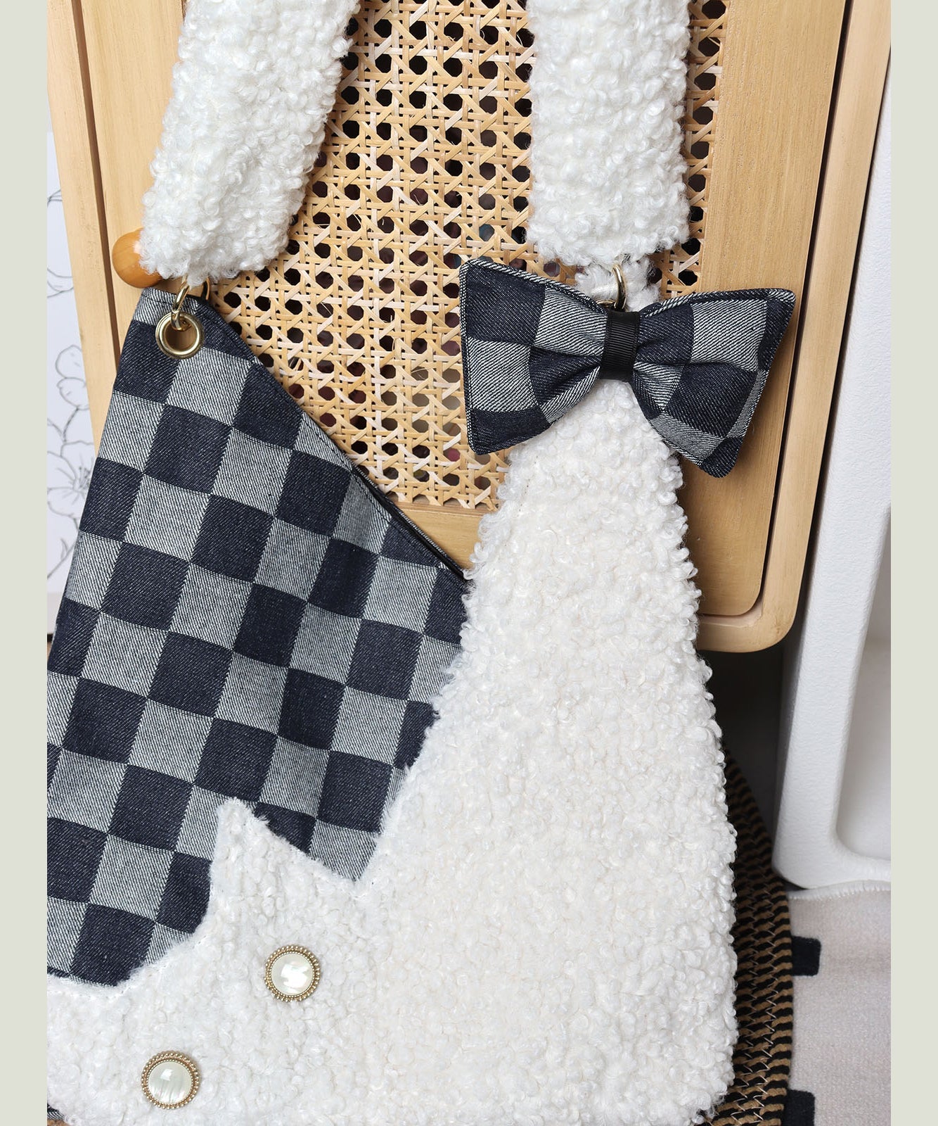 Vintage White Teddy Patchwork Plaid Shoulder Bags