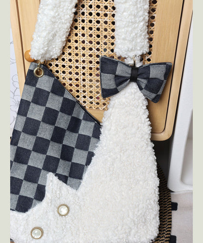 Vintage White Teddy Patchwork Plaid Shoulder Bags