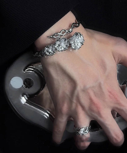 Fine Silk Sterling Silver Pearl Floral Asymmetrical Wrinkled Cross Cuff