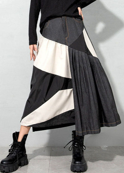 Handmade Light Blue Asymmetrical Patchwork denim Skirts