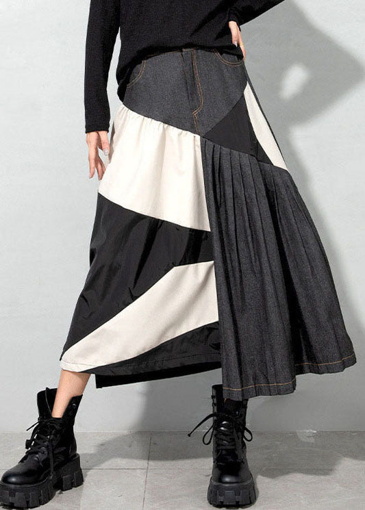 Handmade Light Blue Asymmetrical Patchwork denim Skirts