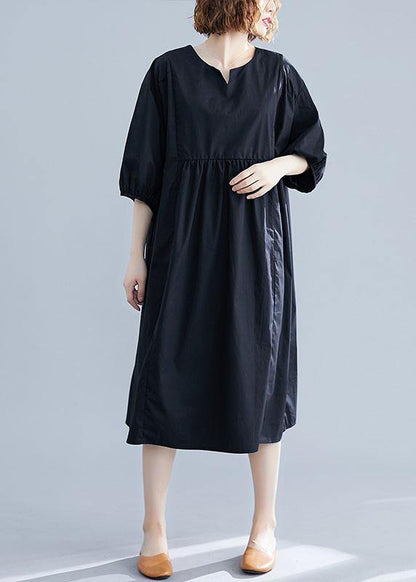 Loose yellow o neck cotton Tunics Cinched Maxi summer Dresses