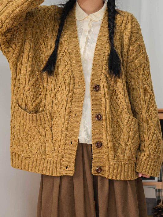 Women Winter Vintage Knitted Button Loose Sweater Cardigan