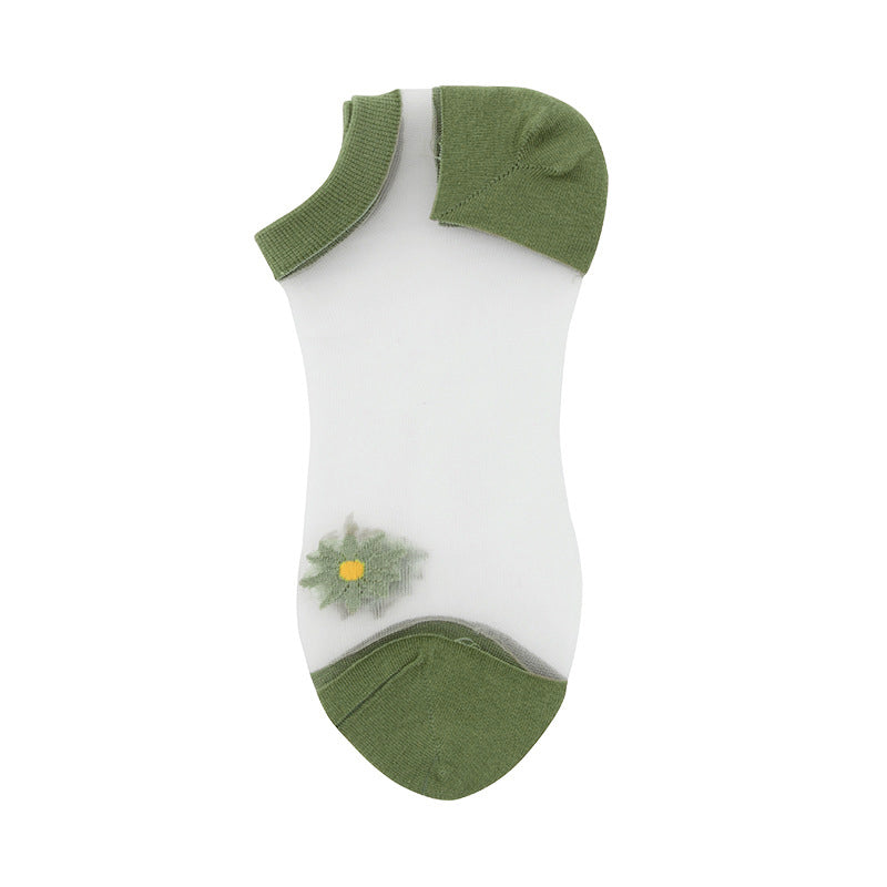 Daisy Embroidery Transparent Summer Socks