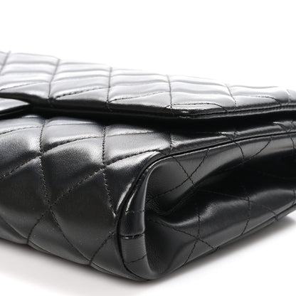 Lambskin Quilted Clutch With Chain Flap Black