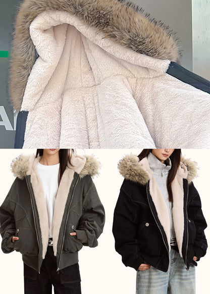 Women Grey Oversized Patchwork Warm Fleece Hoodies Outwear Winter