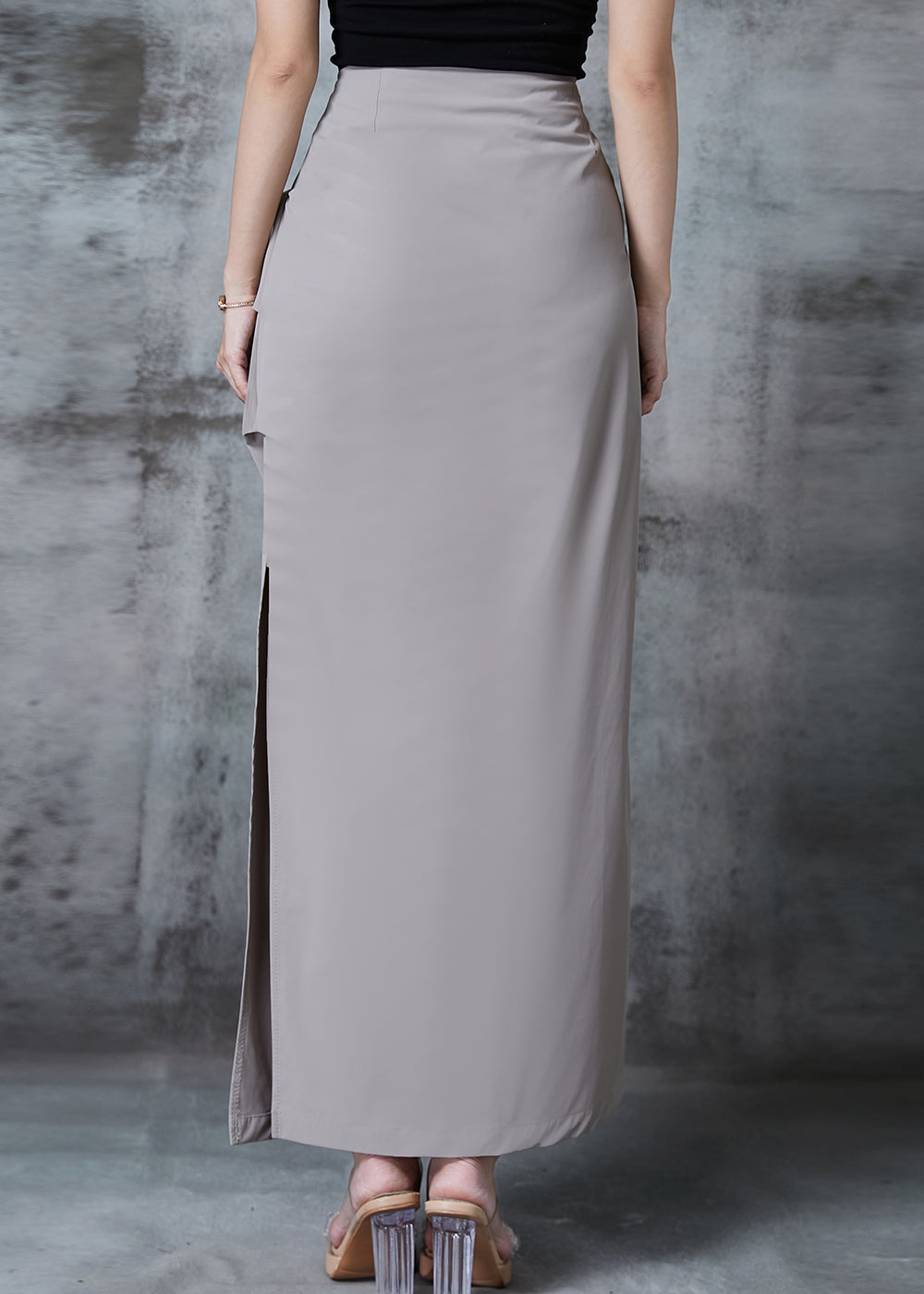 Chic Grey Side Open Silm Fit Spandex Wraped Skirts Spring