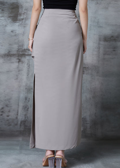 Chic Grey Side Open Silm Fit Spandex Wraped Skirts Spring