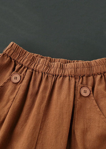 Women Corduroy Pleated Solid Elastic Waist Side Pockets Casual Pants
