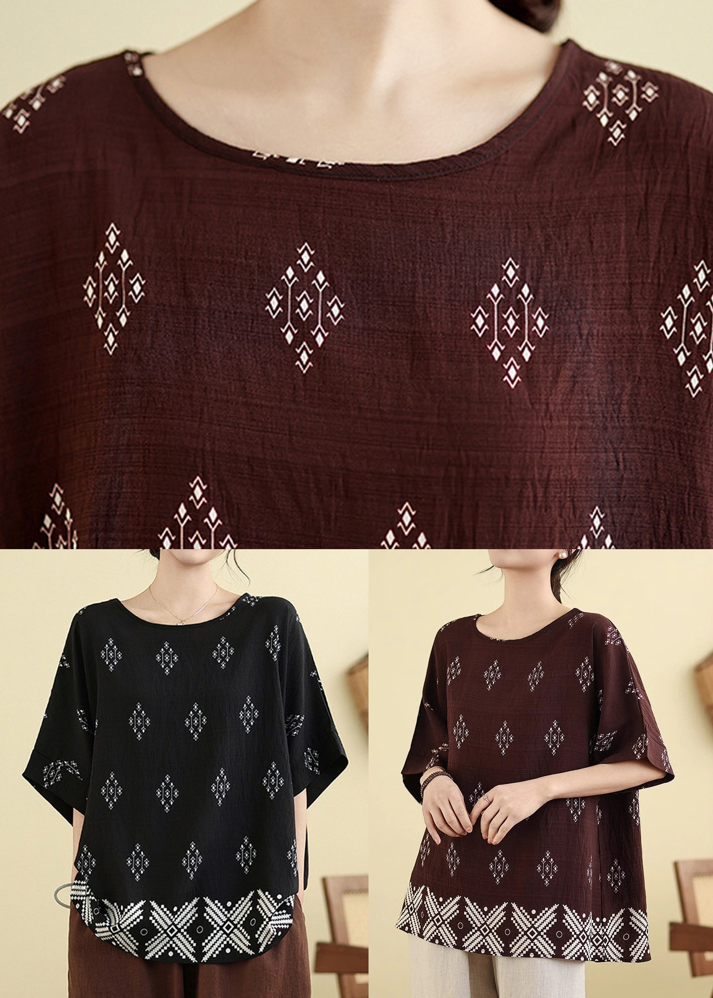 Plus Size Black O-Neck Loose Top Summer