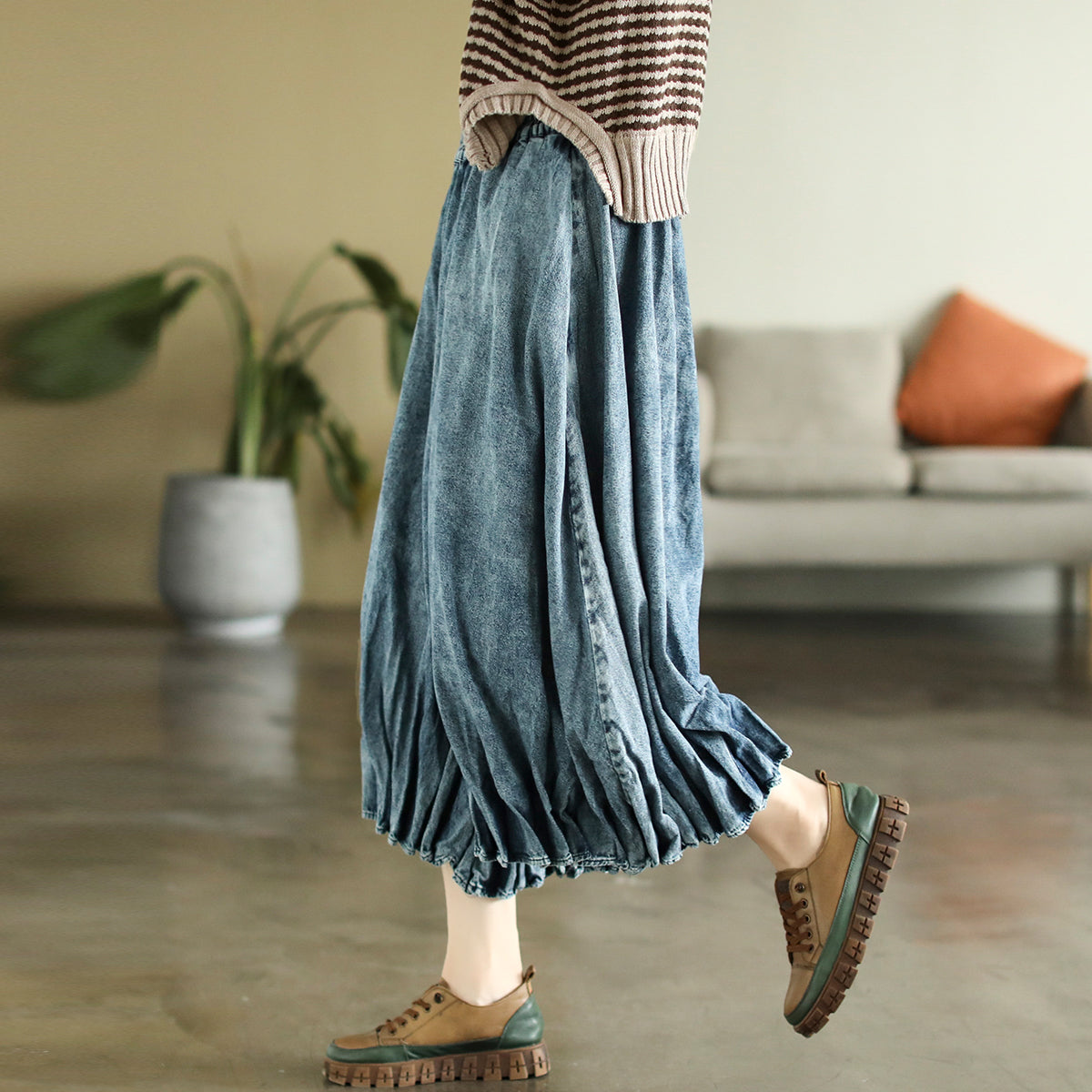 Autumn Retro Loose Cotton Denim Skirt