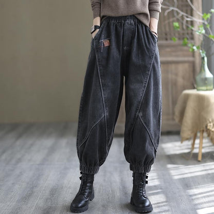 Plus Size Loose Autumn Patchwork Harem Denim Pants