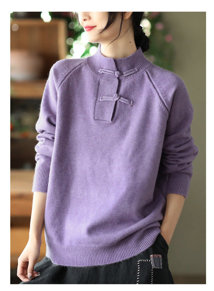 Retro Buckle Knit Loose Sweater