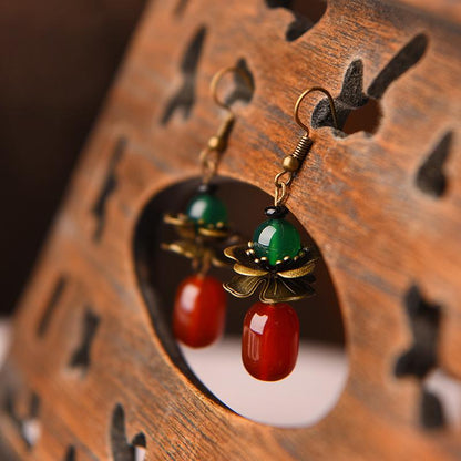 Retro Alloy Flower Red Agate Earrings