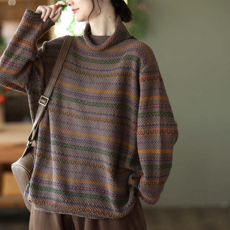 Vintage Cotton Knit Jacquard Turtleneck