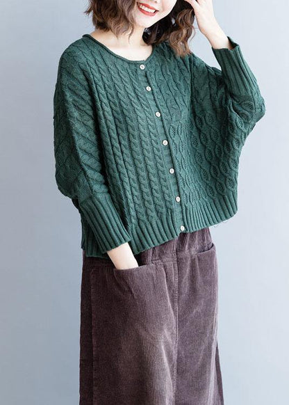 Comfy blackish green knitted pullover plus size clothing o neck Batwing Sleeve sweaters