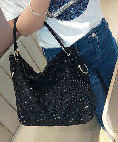 Casual Black Rhinestone Solid Durable Faux Leather Womens Shoulder Bags