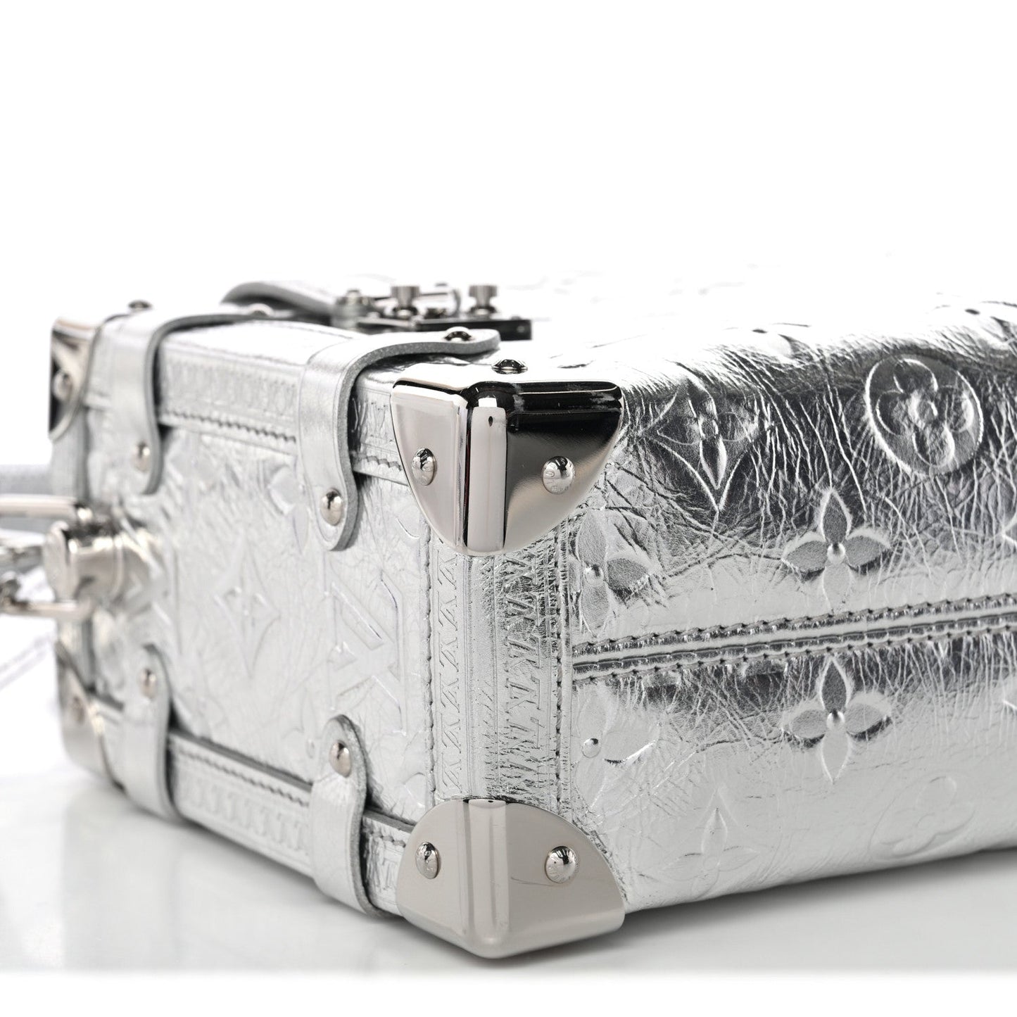 Calfskin Monogram Miroir LV Ski Side Trunk MM Silver