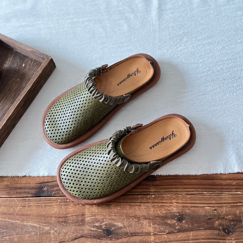 Summer Retro Leather Hollow Soft Casual Sandals / Slippers