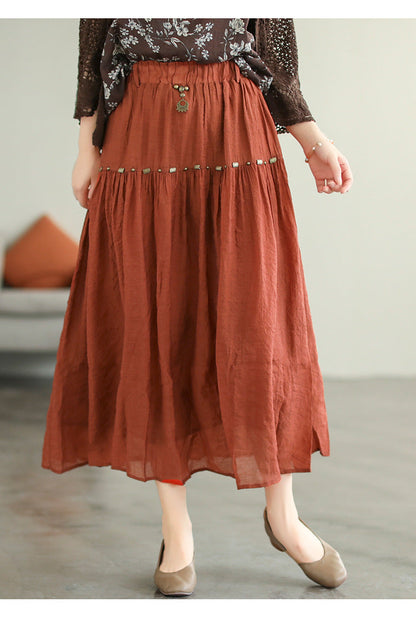Literary High Waist Double Layer Tencel Linen Stitching Slim Skirt
