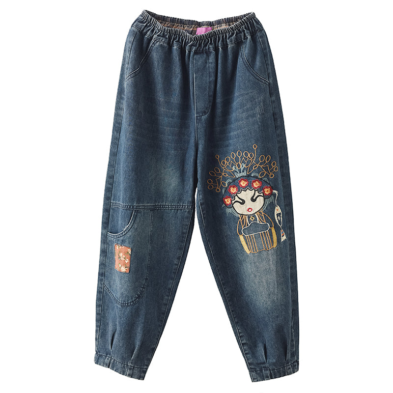 Retro Embroidery Summer Autumn Casual Cotton Jeans
