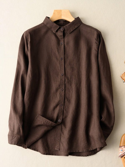 100% Linen Long Sleeve Casual Shirt In Solid Color