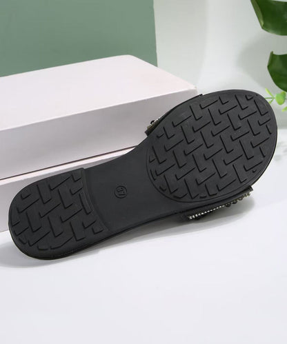 Beautiful Zircon Splicing Black Faux Leather Slide Sandals