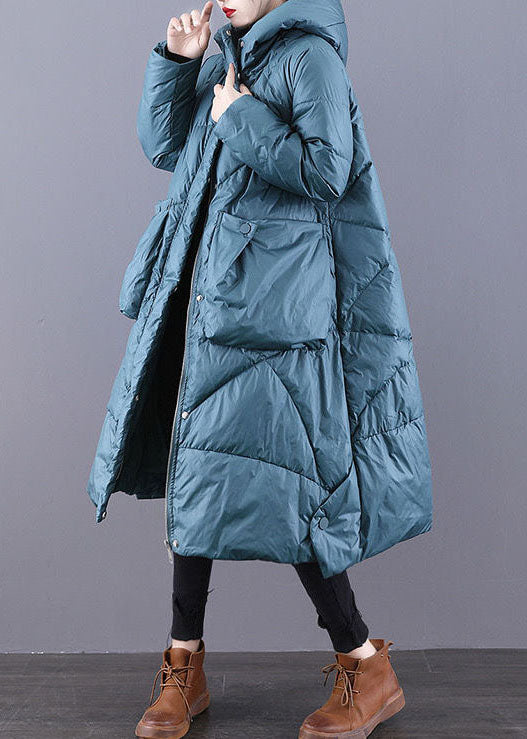 Beautiful Blue Hooded Zippered Oversized Thick cotton blend Puffers Jackets Winter