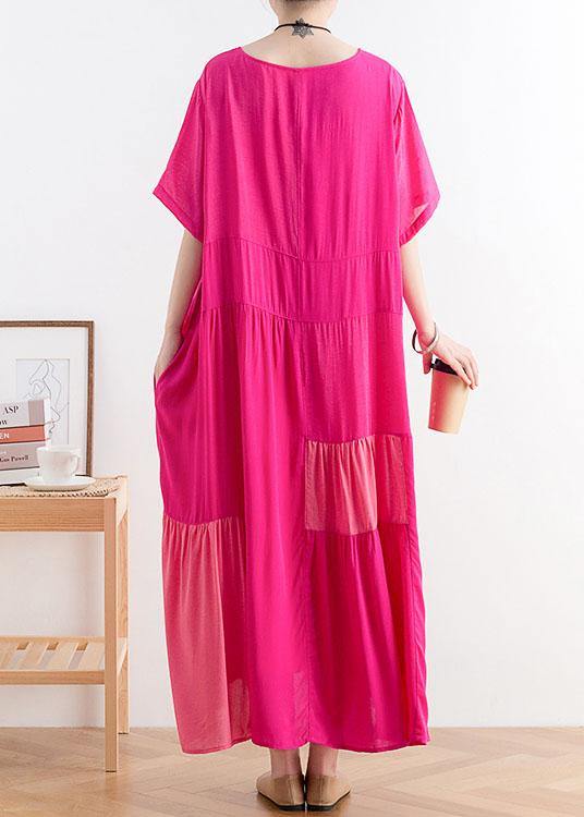 Casual Rose Patchwork O-Neck Long Cotton Dress