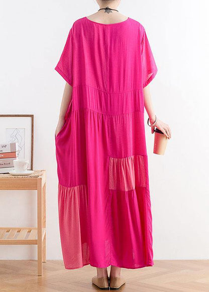 Casual Rose Patchwork O-Neck Long Cotton Dress