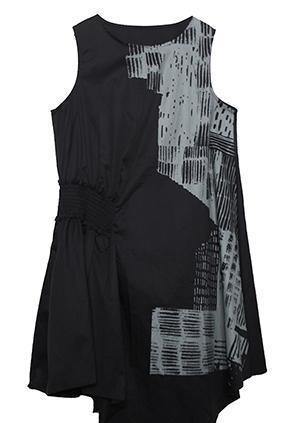 Natural o neck asymmetric Cotton white Dress summer