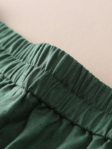 High Waist Solid Color Wide Leg Ninth Linen Pants