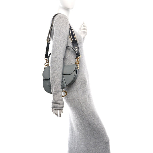 Grained Calfskin Saddle Bag With Strap Stone Grey