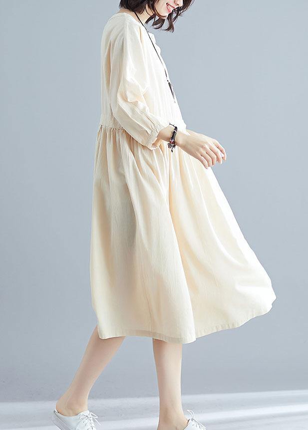 Bohemian nude linen clothes For Women bracelet sleeved cotton Dresses