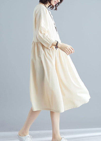 Bohemian nude linen clothes For Women bracelet sleeved cotton Dresses