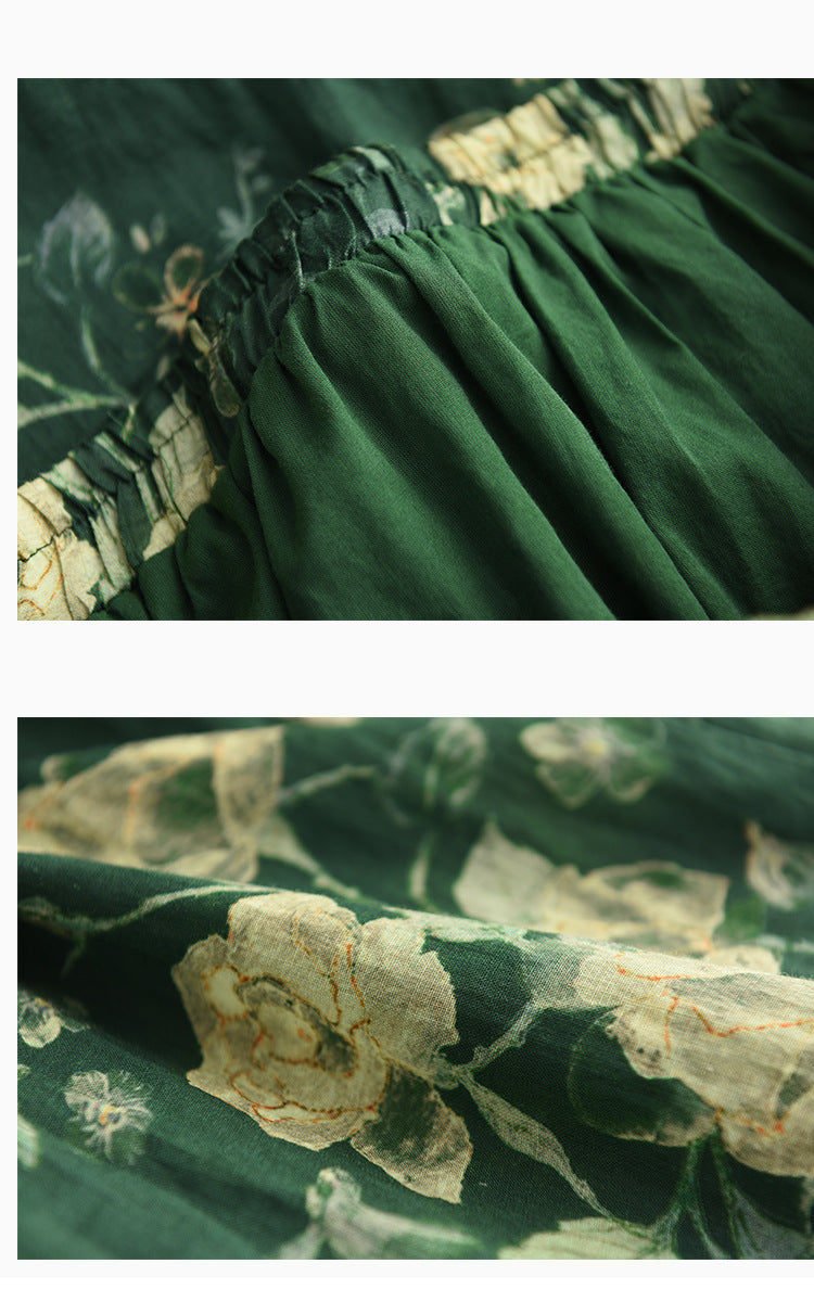 Vintage Heavy Industry Printed Literary Fine Ramie Skirt