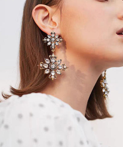 Korean Court Style Gold Floral Zircon Personalized Earrings