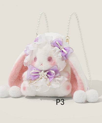 Cute Rabbit Doll Bow Decorated Faux Fur Backpack Bag