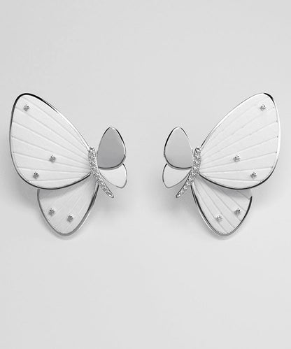 Fine White Sterling Silver Butterfly Resin Stud Earrings