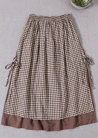 French Red Plaid side open tie Skirt Spring