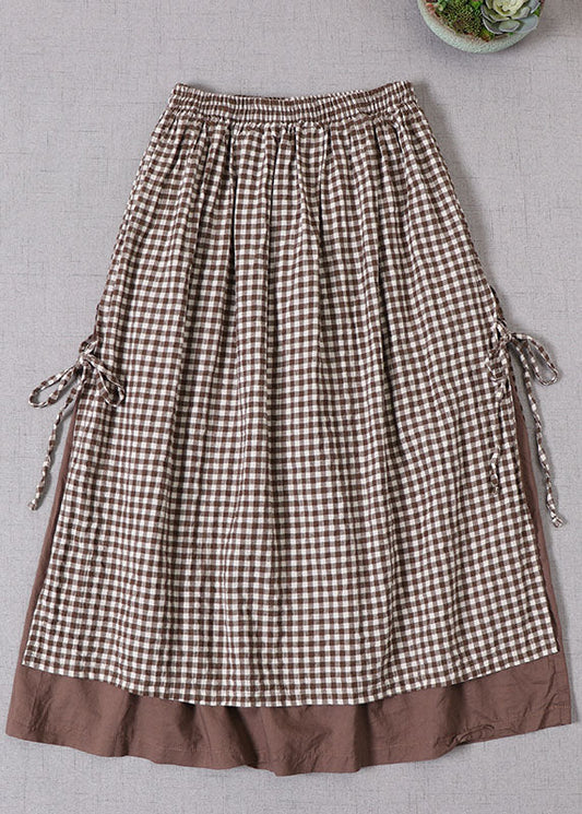 French Black Plaid side open tie Skirt Spring