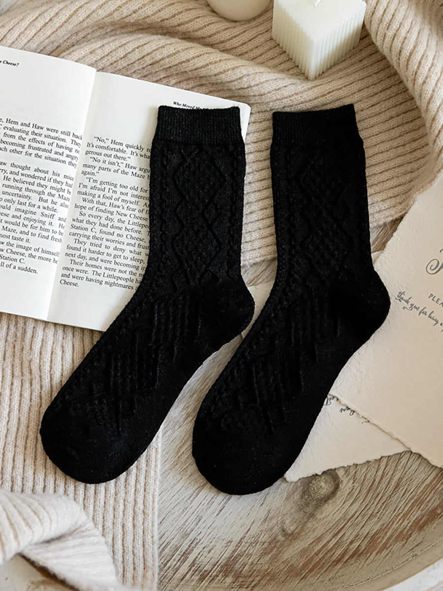 8 Pairs Wool Vintage Solid Women Socks