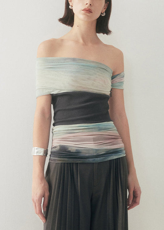 Unique Wrinkled Patchwork Tulle T Shirt Summer