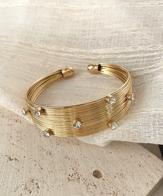 Fine Gold Sterling Silver Overgild Zircon Cross Sect Cuff
