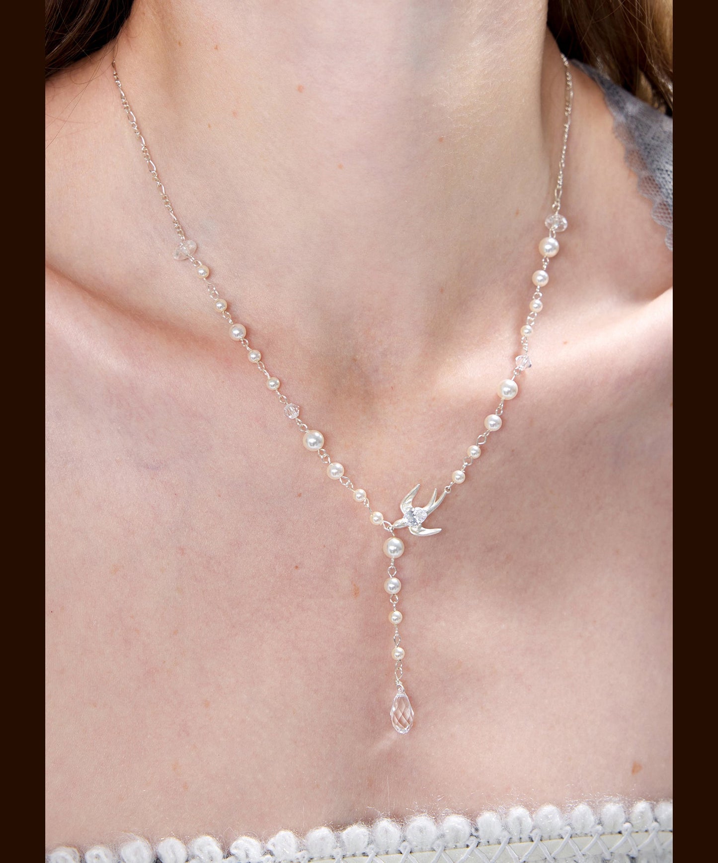 Fashion Little Bird Pearl Sky Star Silver Plated Pendant Necklace