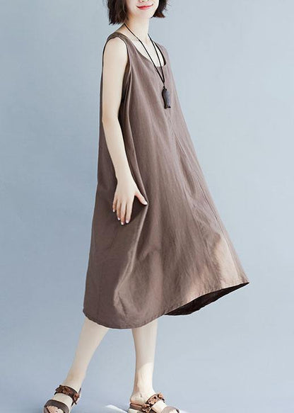 Bohemian o neck linen quilting dresses Fashion Ideas khaki sleeveless Dress summer