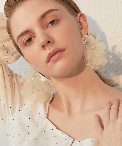 Romantic Organza Sheer Flower Cluster Dangle Earrings