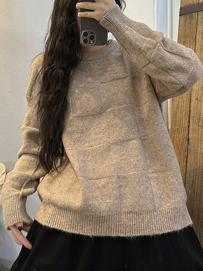 Women Winter Artsy Plaid Knitted Solid Warm Sweater