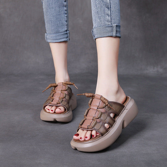 2022 Casual Retro Leather Wedge Slippers